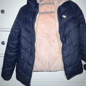 Abercrombie kids Navy blue/pink lined coat.